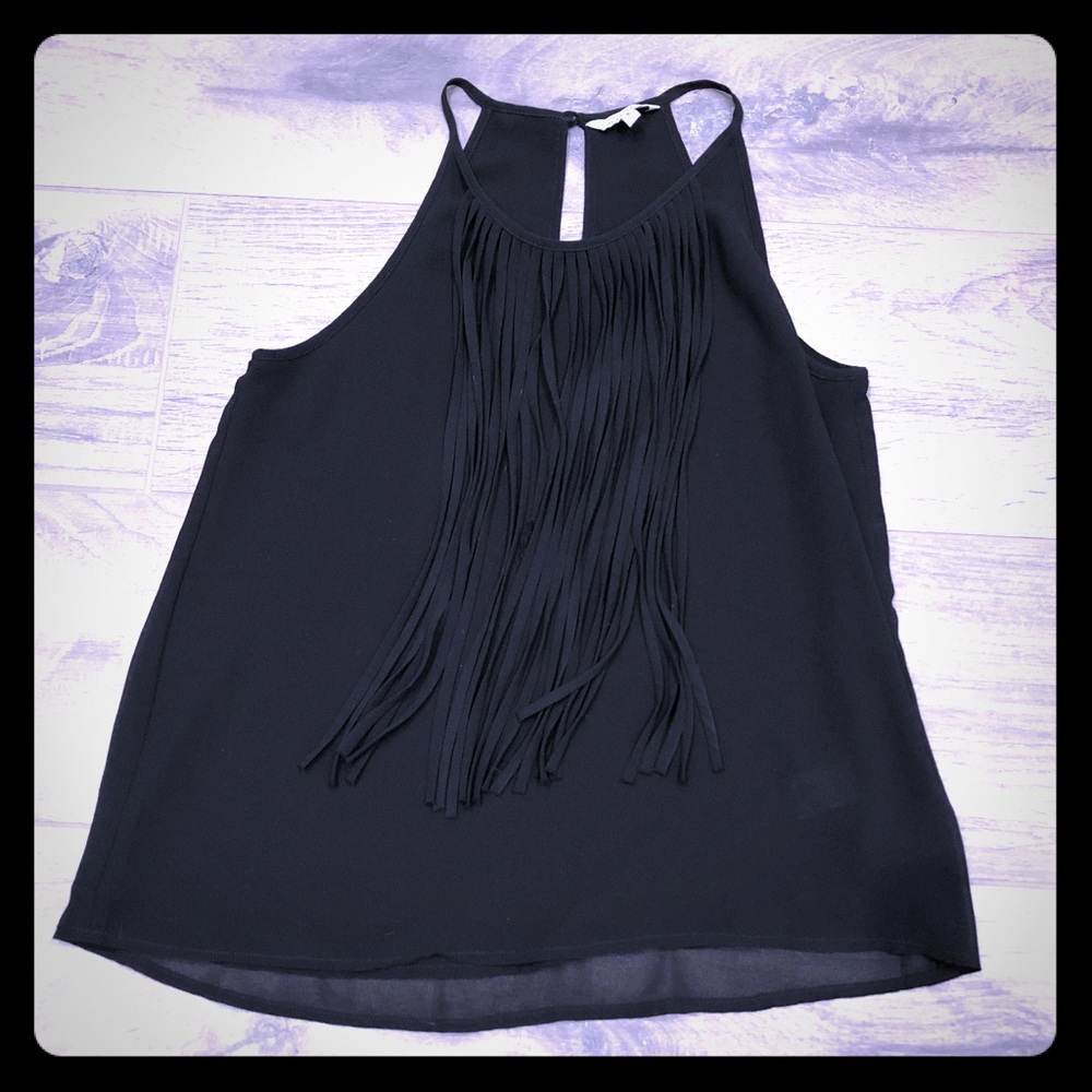 NWOT black fringe tank - S